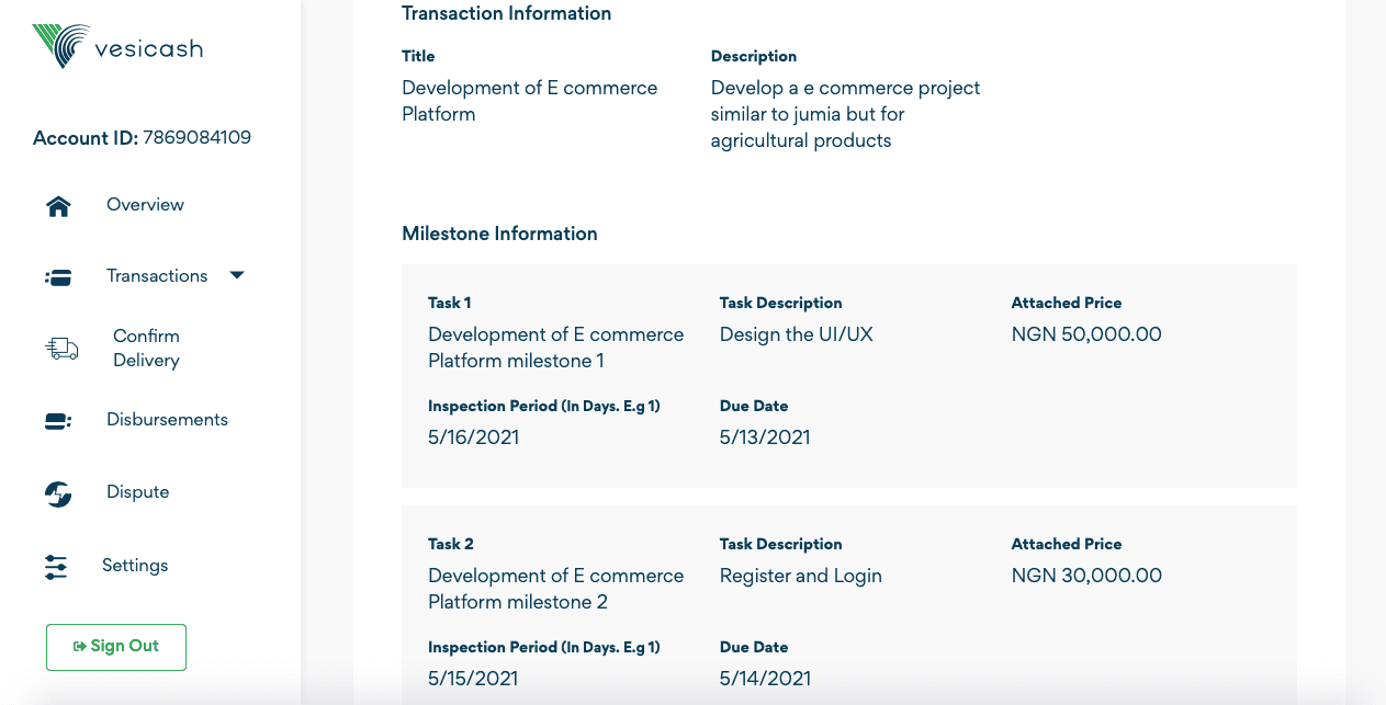 Making Milestone Payments using Vesicash's MoneyPool.